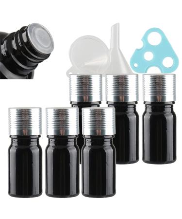 Tianzd 6 pieces empty small 5 ml gloss black glass bottles with sealed stopper silver aluminum screw cap glass bottle flasher etheric oil fragrance perfume massage aromatherapy silver 5ml