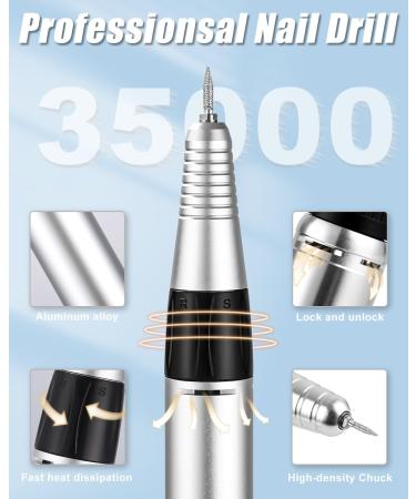 35000 RPM Electric Nail Drill File - Professional Adjustable Speed Manicure Pedicure Kit for Acrylic and Gel Nails - LCD Display - White - Buy Online on SooperMarket.com