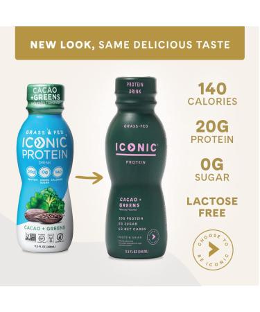 Iconic Cacao + Greens Protein Drinks (12 Pack) | Grass Fed, Organic Veggies & Cacao | Low Carb, Lactose Free, Soy Free | Keto Friendly - Buy Online on SooperMarket.com