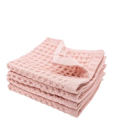 sea me at home Waffle Washcloth Set, 100% Cotton (4 Pcs Washcloth 13x13 inches, Powder Pink) 4 Pcs Washcloth 13x13 inches Powder Pink