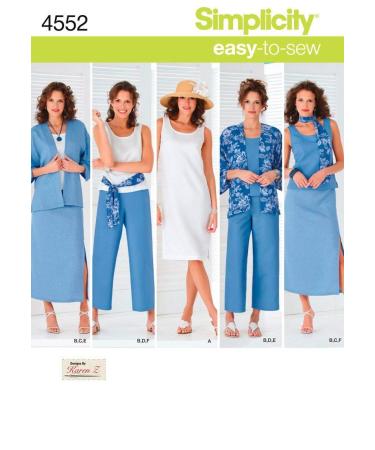 Simplicity Easy-to-Sew 4552 Plus Size Skirt, Pants, Dress, and Scarf Sewing Pattern for Women by Karen Z, Sizes AA (10-18) AA (10-12-14-16-18)