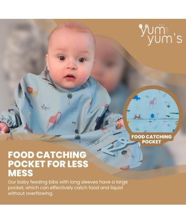 Yum Yum's Silicone Baby Bibs - Waterproof Long Sleeve Feeding Bib with Safari Friends Design | Ideal for Baby Weaning 6-12 Months - Buy Online on SooperMarket.com