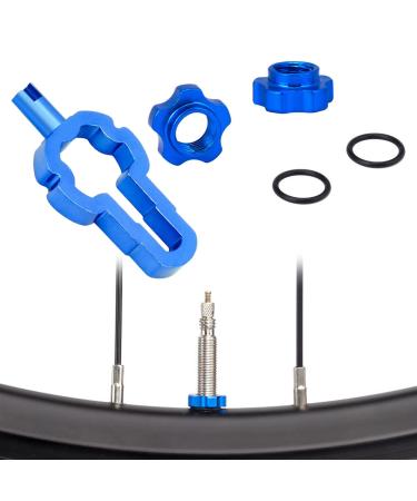 Tone valve key bike valve outlet and bicycle valve nut set 4-in-1 valve insert key for Presta valve insert shrinker valve insert valve extension and hat mother (blue)