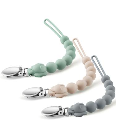 COZYPANDA Pacifier Clip Silicone Baby Pacifier Holder One Piece Teething Beads Design Keeps Pacifiers Teethers & Small Toys in Place BPA Free Soothers Pacifier Clips for Baby Boy/Girl (Pack of 3)