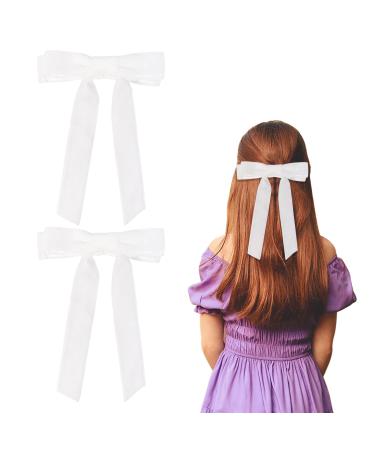 2Pcs Velvet Hair Bows White Bow Hair Clips for Girls Women Hair Barrette with Long Ribbon Vintage Hair Accessories Women Girls