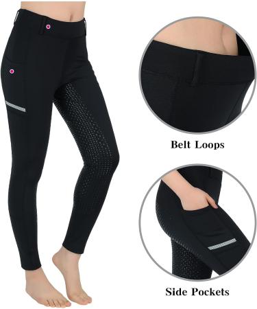 SPOEAR Girls' Full Seat Silicone Breeches - Black Large | Kids' Equestrian Riding Pants with Pockets - Buy Online on SooperMarket.com
