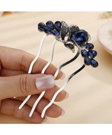 Missgrace Blue Simple Bride Wedding Prom Sparkling Side Hair Comb Crystal Rhinestones Flower Hair Comb Clips Bridal Hair Accessories Hair Piece for Women (Blue)