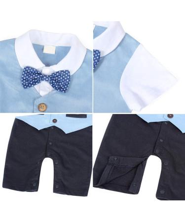 AmzBarley Baby Boys Gentleman's Tuxedo Romper Suit Blue | Long/Short Sleeve Dress Shirt Pants Vest Bowtie | Birthday Party Outfit | 3-6 Months - Buy Online on SooperMarket.com