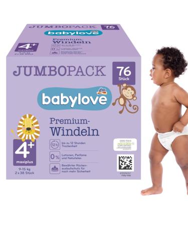 babylove diapers Premium active plus size 4+ maxiplus 9-20kg Jumbo Pack 2x38 pieces 76 pieces size 4+ (76 pieces)