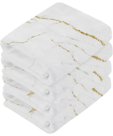 SUABO White Marble Gold Print Washcloths Set 6 - Absorbent & Quick Drying Fingertip Towels for Bathroom, Spa, Gym & Kitchen - Buy Online on SooperMarket.com