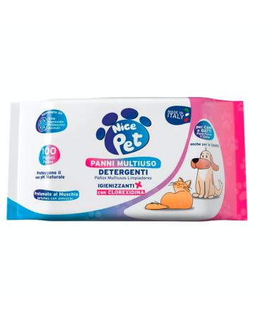 Nice Pet Hygienet towels for dogs cats with chlorhexidine-100 towels-protect the natural pH-fragrance with musk-ideal for hygiene of dogs and cats |Cleaning towels for dogs 100 Salviette