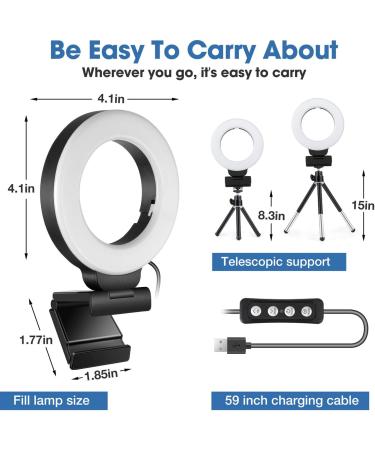FDKOBE Webcam Lighting Ring Light for Laptop/Computer - 4'' Small Video Conference Lighting with Mount & Tripod, 3 Light Modes, 10 Brightness Levels - Selfie 3000k - Buy Online on SooperMarket.com