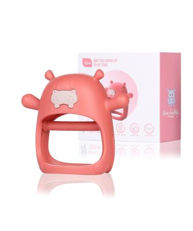Hippo never drop silicone baby teeth toys for 0-12 months infants baby chewing toys for suction needs hand pacifier for silent babies car seat toys for newborns (red)