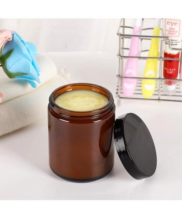 12 Pack 8 oz Amber Glass Jars with Lids - Round Empty Containers for Scrubs, Lotions, Cosmetics - Travel Storage Jar Set with White Liners, Black Lids, Labels, and Spatulas - Buy Online on SooperMarket.com