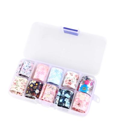 Flower Nail Foil 10 Sheet Vintage Floral Nail Transfers Decal Colorful Manicure Sticker for Wedding Party Holiday (Style F)
