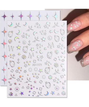 Dornail Aurora Silver Star Moon Planet 3D Holographic Nail Stickers - 6 Sheets | Self-Adhesive DIY Nail Art Decals - Buy Online on SooperMarket.com