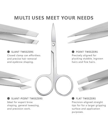 Professional Precision Tweezers for Women - 5 Pack Silver Set for Ingrown Hair, Eyebrows, Plucking, and Facial Hair Removal - Buy Online on SooperMarket.com