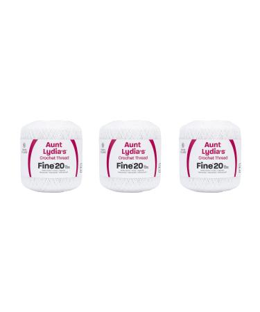 Aunt Lydia Extra Fine Crochet Thread - 3 Pack of 400y/365m - Cotton - Gauge 20 - White White Gauge 20 (3 Pack)