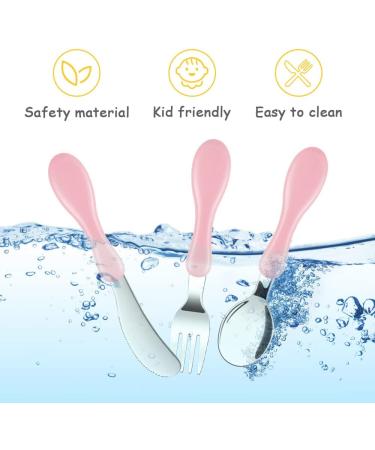 Vicloon 6 PCS Baby Fork and Spoon Set - Stainless Steel Toddler Utensils in Yellow/Pink | Baby Feeding Cutlery for Weaning and Kids - Buy Online on SooperMarket.com