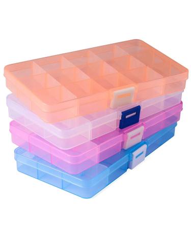 Opret Jewelry Organizer(4 Pack) SMALL Plastic Jewelry Box(15 grids) with Movable Dividers Earring Storage Containers Size 6.9 3.9 0.9in 4 pcs multicolors 1