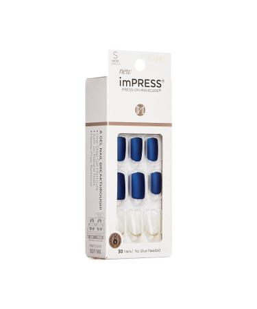 KISS imPRESS No Glue Mani Press On Nails - Chasing Stars Design Blue Short Squoval Shape 30 Nails + Accessories | International Shipping Available - Buy Online on SooperMarket.com