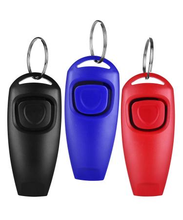 Diyife dogs clicker whistle 3 pieces Function 2 in 1 Professional training tool finger clicker with pipe/large button Cicker for dogs cats horses bird - black red blue