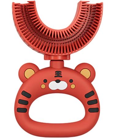 U-Shaped Silicone Toothbrush for Kids - Cartoon Tiger Design | Soft Brush Head for Full Mouth Cleaning | Red | 1 Pack - Buy Online on SooperMarket.com