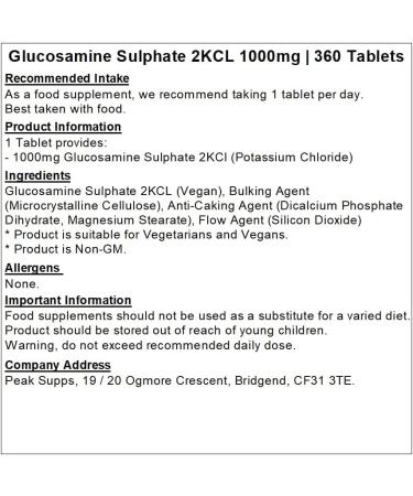 Glucosamine Sulphate 1000mg 2KCl - 360 Tablets - Buy Online on SooperMarket.com