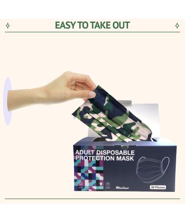 50 Pack Adult Disposable Face Masks - Soft 3-Ply Bulk Pack with Elastic Ear Loops - Mix Camo Colors - Ideal for Home, Office, School, Outdoors - Buy Online on SooperMarket.com