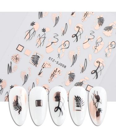 9 Sheets Gold Nail Art Stickers - Self-Adhesive 3D Decals for Nail Design - Abstract Line, Leopard Print, Leaves, Flower Sliders - French Manicure Decoration - Design 2 - Buy Online on SooperMarket.com