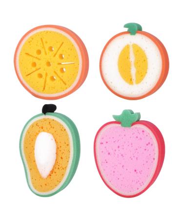 Healeved 4Pcs Fruit Bath Sponges for Shower Women Kids Bath Sponge Cute Fruit Shaped Shower Loofah Bath Scrubber Waffles Absorbent Cotton Bathing Sponge