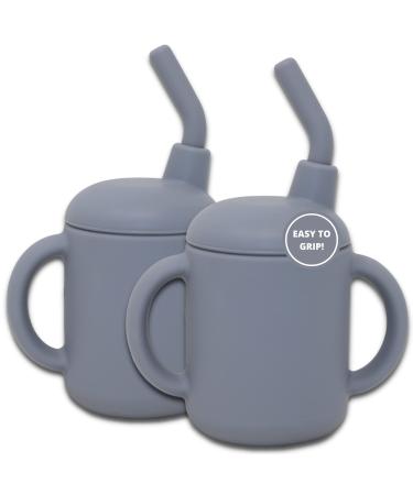 Silicone Sippy Cup by LoveyLu - Toddler Cup With Straw Spill Proof Soft Spout Cup With Handles Drop Proof No Spill Microwave Dishwasher and Freezer Safe (Pebble) 2 Pack