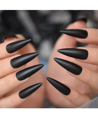 24pcs Extra Long Matte Black False Nails - Full Coverage Reusable & Long Lasting - International Shipping Available - Buy Online on SooperMarket.com