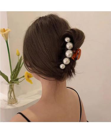 3-Piece Large Pearl Hair Claw Clips Set - White, Black, Brown | Strong Hold Acrylic Design for Women - Fashion Hair Styling Barrette & Wedding Hair Decor - Buy Online on SooperMarket.com