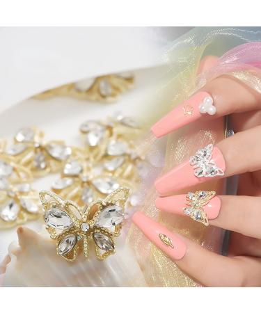 10Pcs Shiny Alloy Butterfly Nail Charms - Metal Rhinestones for Women's DIY Acrylic Nail Decor - Buy Online on SooperMarket.com