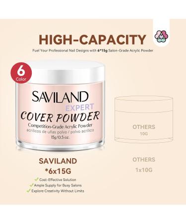 Saviland 6 Colors Acrylic Nail Kit - Professional Acrylic Powder Set for Strong Acrylic Nails - Basic Nudes Color Palette - 6x15g - Buy Online on SooperMarket.com