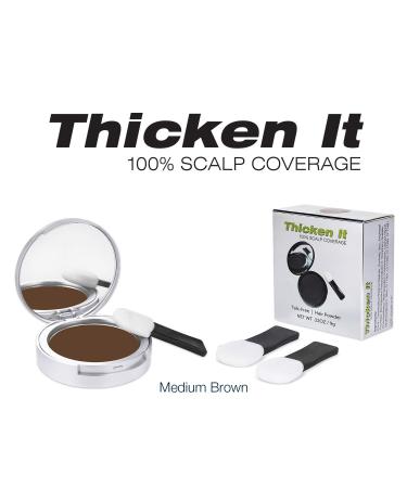 Thicken It 100% Scalp Coverage Hair Powder in Medium Brown - Talc-Free Hair Loss Concealer for Men and Women - Water Resistant .32 oz. - Naturally Thicker Than Fibers & Sprays - Buy Online on SooperMarket.com