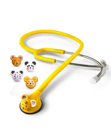 SCIAN Kids Real Working Stethoscope - 5 Interchangeable Cartoon Heads Professional Quality for Doctors Nurses Clinicians and Home Use with Mulpiple Colors(Yellow)