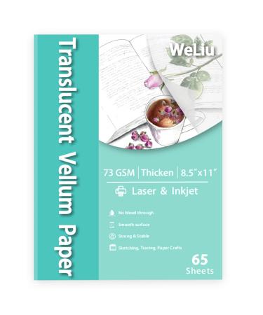 Vellum Paper 8.5 x 11 Translucent Printable 65 Sheets for Tracing 50LBS/73GSM