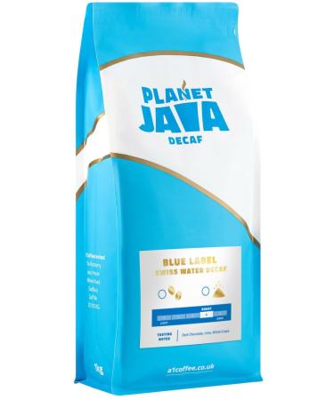 Planet Java Blue Label Swiss Water Decaf Coffee Beans (1 x 1kg Bag) - Full Medium Roast