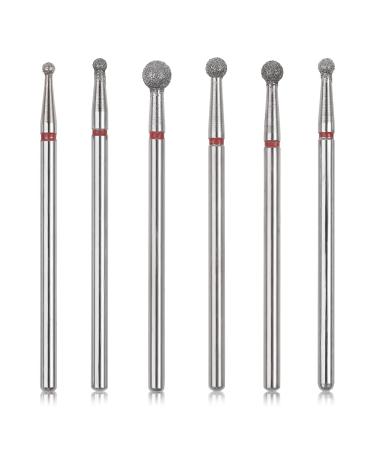 Lusofie 6Pcs Nail Drill Bits Ball Head Cuticle Clean Nail Bits 3/32'' Professional Safety Cuticle Drill Bits for Electric Nail File Gel Polishing Manicure Pedicure Tools