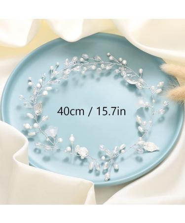 EASEDAILY Silver Leaf Flower Bride Wedding Hair Vine with Pearl Accents - 15.7inch Headpiece for Women and Girls - Buy Online on SooperMarket.com