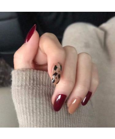 Wine red leopard print autumn and winter wearing manicure products fake nails patches waterproof detachable nail patches JP927 - Buy Online on SooperMarket.com