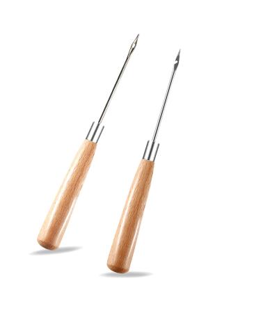 Zxiixz 2 PCS Awl  Leather Sewing Awl with Wood Handle  Hollow  Speedy Stitcher Sewing Awl for DIY Leather Sewing & Stitching