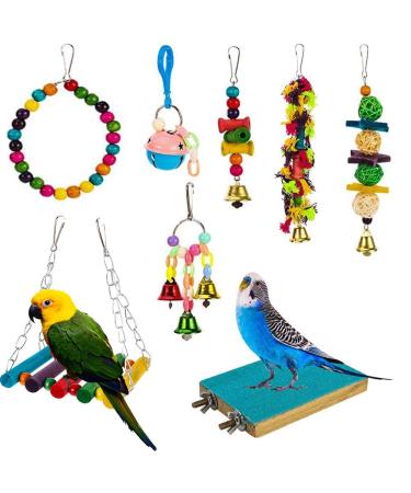 Yorgewd 8-Pack Bird Toys Parrots Cage Toys Hanging Swing Shredding Chewing Perches Parrot Toy Parrot Bite Toy for Budgie Cockatiels Conures Finches Small Parakeets