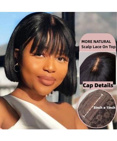 U&A Wear and Go Short Bob Wig with Bangs - 10 inch Black Brazilian Virgin Human Hair 180 Density - Buy Online on SooperMarket.com