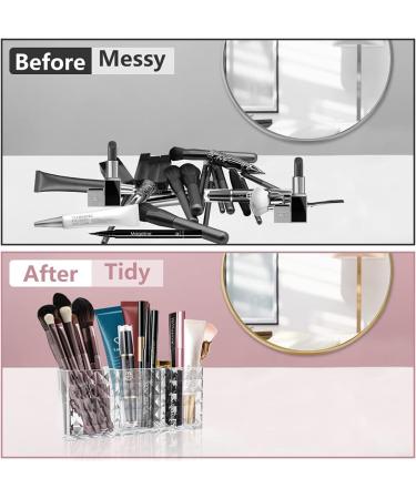 Ubetree Acrylic Makeup Organizer - 3 Compartment Cosmetic Storage for Eyeliners Lipsticks & Brushes - Transparent Vanity Holder for Bathroom & Office - Buy Online on SooperMarket.com