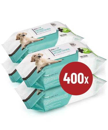 Reavet care cloths dog 400 pieces I 4 x 100st.I xxl wet wipes Dogs cats - extra large hypoallergene & tearproof cleaning towels wet wipes for buttocks paws eyes & ears 400 pieces Big Pack
