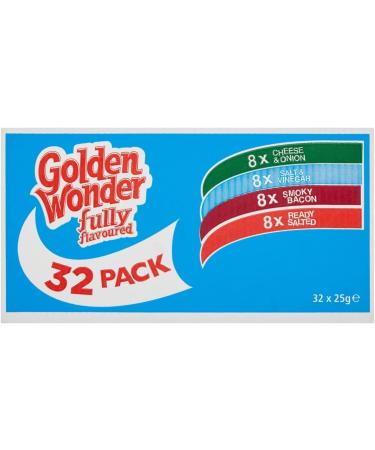Golden Wonder Fully Flavoured Blue Box Cheese and Onion Salt and Vinegar Smoky Bacon Ready Salted 32pkx25g With 4 Galaxy Chocolate Bars - Buy Online on SooperMarket.com