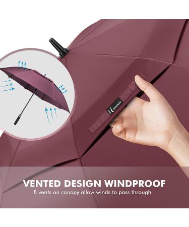 NINEMAX Large Golf Umbrella 62 Inch - Windproof, Automatic Open Double Canopy Vented, Oversized Adult Umbrella for Rain and Wind - Wine Red - Buy Online on SooperMarket.com